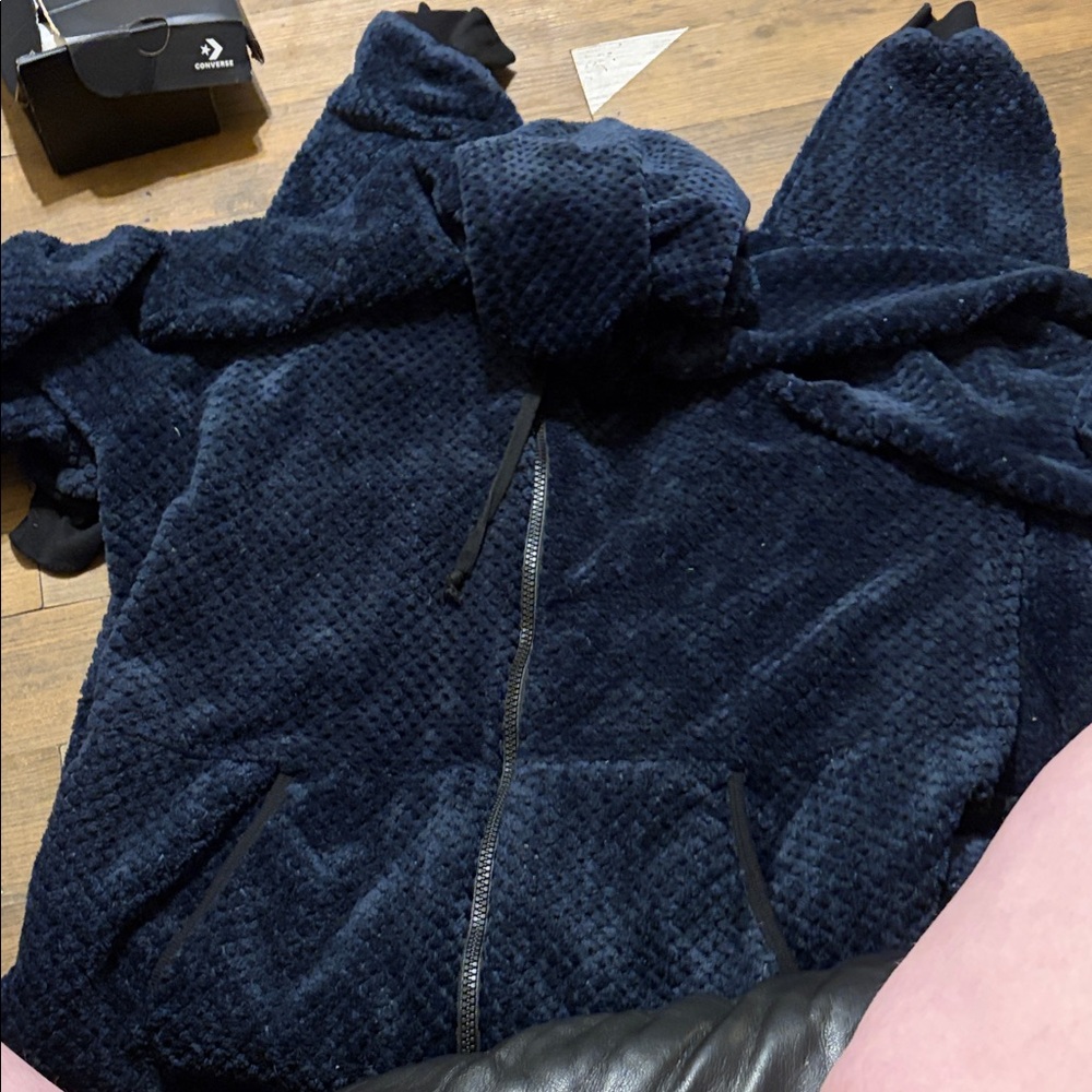 Plush Navy Hooded onesie